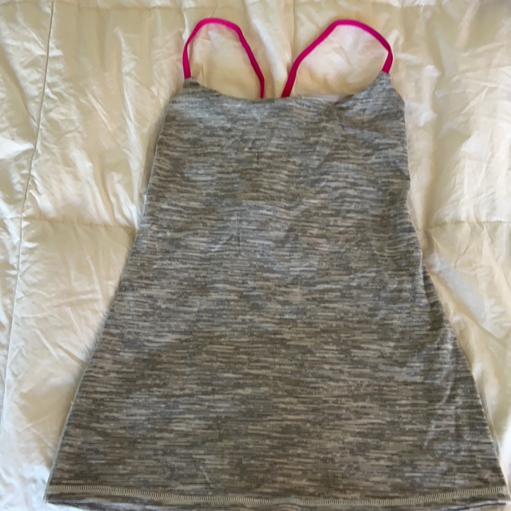 lululemon athletica Gray Heather Tank with Pink Straps